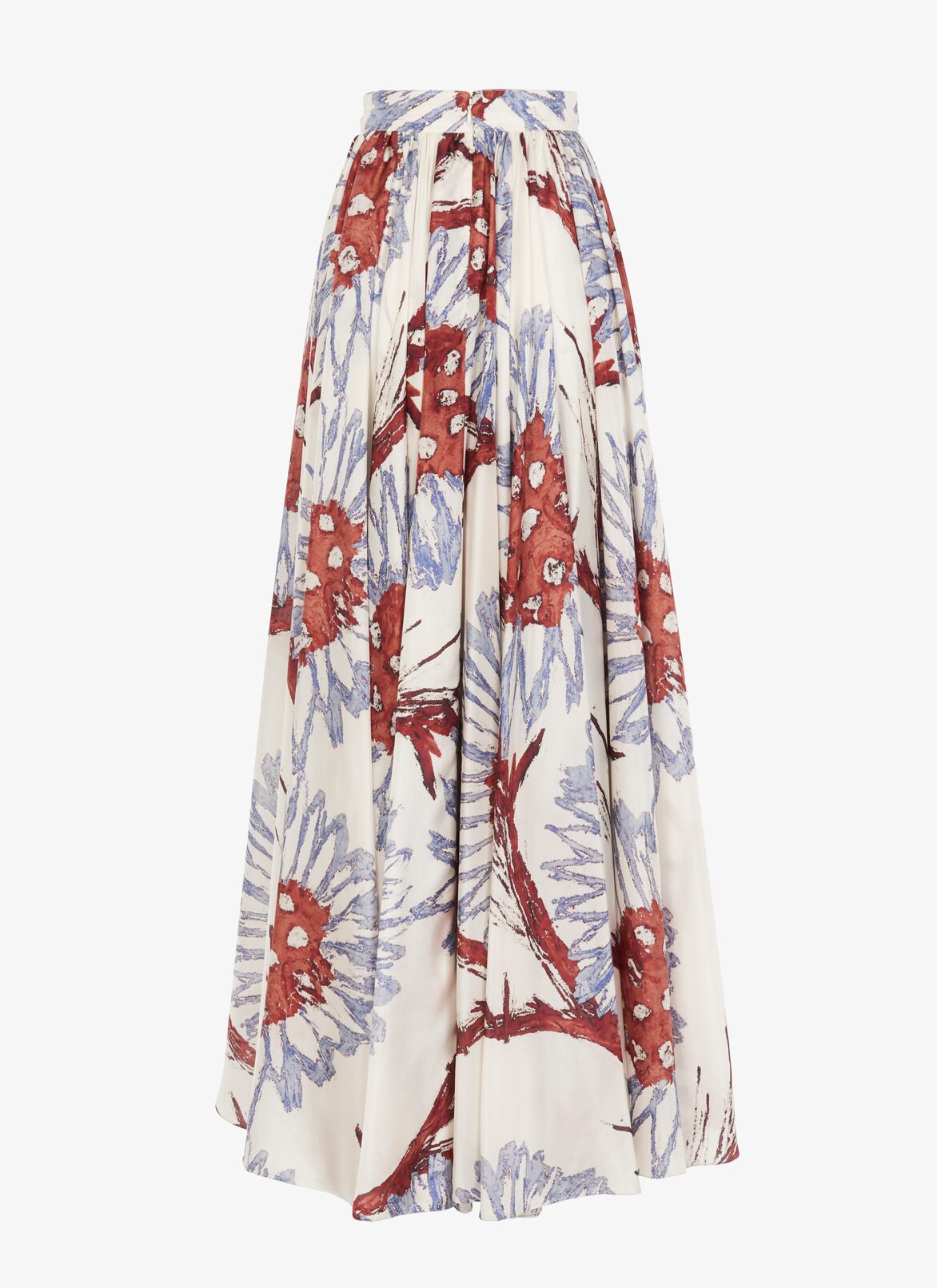 Wide printed habotai silk skirt  ALAÏA WHITE/GRAY BLUE WIDE PRINTED HABOTAI SILK SKIRT